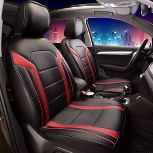 lot 20531 image: FH Group Half Set Futuristic Leatherette Red and Black Front Seat Cushions