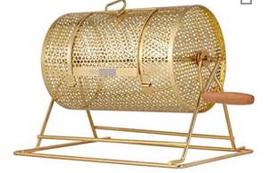 lot 68402 image: VIVOHOME 11 Inch x 8 Inch Brass Plated Raffle Drum Lottery Spinning Drawing with Wooden Turning Handle Holds 3000 Tickets Open Box