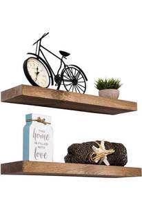 lot 68403 image: Floating Shelves Rustic Wood Wall Shelf USA Handmade  Set of 2 (Light Walnut, 24 x 5.5) Open Box
