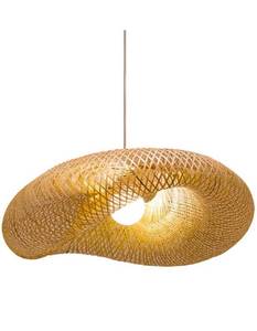 lot 68409 image: Pendant Lighting for Kitchen Island, XINDAR Modern Twist Hanging Light Kit Bamboo 1 Light Dining Room Pendant Lamp in Beige (23.5 inch) Open Box