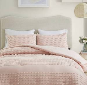lot 68413 image: Comfort Spaces Phillips Cotton Comforter Set Cotton Jacquard Pom-Pom Tufts Design, twintwin XL, Blush&nbsp&nbsp