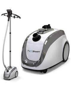 lot 68416 image: PurSteam -2020 Official Partner of Fashion-Full Size Steamer for Clothes, Garments, Fabric-Professional Heavy Duty - 4 Steam Levels, Perfect Continuous Steam Open Box