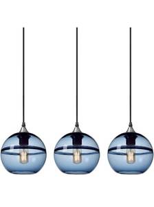 lot 68418 image: CASAMOTION Pendant Lighting Hand Blown Glass Modern Light Fixture for Kitchen Island Dining Room Bar Area Over Sink Brushed Nickel Finish Grey Blue 7.4 inch Diam 3-Pack Open Box