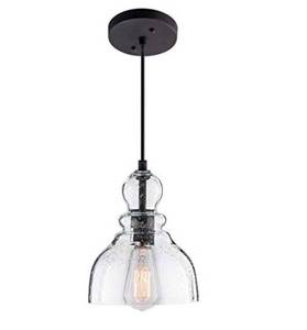 lot 68419 image: LANROS Industrial Mini Pendant Lighting with Handblown Clear Seeded Glass Shade, black, 1 pack.