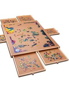 lot 68421 image: 1500 Piece Wooden Jigsaw Puzzle Table - 6 Drawers, Puzzle Board  27�� X 35�� Jigsaw Puzzle Board Portable - Portable Puzzle Table  for Adults and Kids Open Box