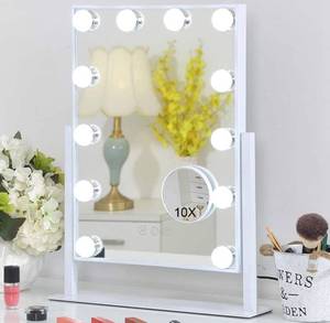 lot 68425 image: FENCHILIN Lighted Makeup Mirror Hollywood Mirror Vanity Makeup Mirror with Light Smart Touch Control 3Colors Dimmable Light Detachable 10X Magnification 360 Rotation(White) Open Box