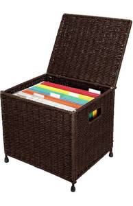 lot 68431 image: URFORESTIC Seagrass File Storage Box Organizer  Collapsible Letter Size Hanging File Box Organizers with Lid  Decorative Seagrass Filing & Storage Office Box  Letter Size (Dark Brown) Open Box