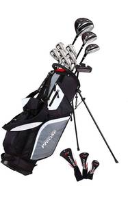 lot 68435 image: Precise M5 Mens Complete Golf Clubs Package Set Includes Titanium Driver, S.S. Fairway, S.S. Hybrid, S.S. 5-PW Irons, Putter, Stand Bag, 3 HCs Open Box LEFT HANDED