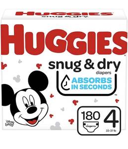 lot 68437 image: Huggies Snug & Dry Baby Diapers, Size 4, 180 Ct, One Month Supply Open Box