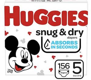 lot 68443 image: Huggies Snug and Dry Baby Diapers, Size 5, 156 Ct, One Month Supply