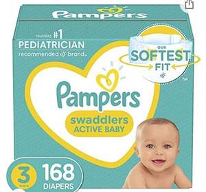 lot 68446 image: Diapers Size 3, 168 Count - Pampers Swaddlers Disposable Baby Diapers, ONE MONTH SUPPLY (Packaging May Vary)