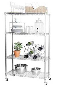 lot 68459 image: Seville Classics Steel Wire Shelving, 4-Tier, 36 W x 14 D, Silver Open Box