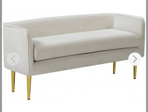 lot 68472 image: Audrey 184CREAM 52 x 19 Bench with Gold Tapered Legs, Piped Stitching and Velvet Upholstery in Cream Open Box