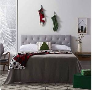 lot 68477 image: LUCID Mid-Rise Upholstered Headboard - Adjustable Height from 34�� to 46��, Queen, Stone Open Box