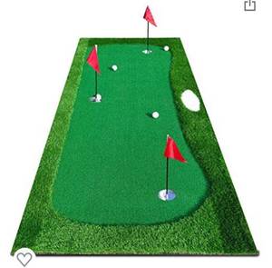 lot 68481 image: XENBEY Pro Golf Putting Green Mat Indoor Outdoor Large Golf Putting Mat System Golf Training Aid Practice Putter Mat for Home Office Backyard Use 5ft x 10ft Open Box