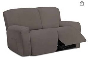 lot 68496 image: Easy-Going 6 Pieces Microfiber Stretch Sectional Recliner Sofa Slipcover Soft Fitted Fleece 2 Seats Couch Cover Washable Furniture Protector with Elasticity for Kids Pet( Recliner Loveseat, Taupe) Open Box