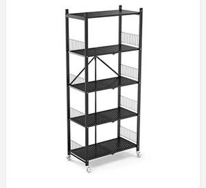 lot 66705 image: GLANDU 5-Shelf CollapsibleFoldable Heavy Duty Shelving Unit, Steel Organizer Wire Rack with Wheels, Rolling Cart, Home Kitchen Laundry Closet Storage(5-Tier) Open Box