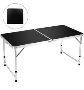 lot 66710 image: FiveJoy Folding Camping Table, 4 FT Aluminum Height Adjustable Lightweight Desk Portable Handle, Roll Up Top Weatherproof and Rust Resistant Table for Outdoor Picnic Beach Backyard, 47 x 24,Black