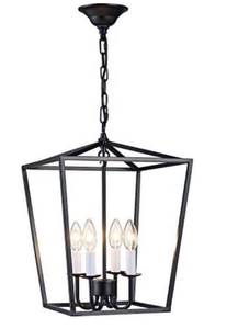 lot 66711 image: ANJIADENGSHI Lantern Pendant Light Industrial Vintage Lantern Iron Cage Hanging with 4 E12 Bulbs Lantern Chandelier for Traditional Dining Room Bar Cafe, Matte Black(Bulbs Not Included) Open Box