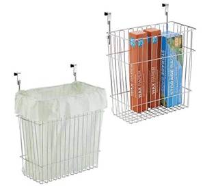 lot 66718 image: mDesign Metal Wire Hanging Over Door Kitchen Storage Organizer BasketTrash Can - Hangs Over Cabinet Doors - For Bags, Tin Foil, Wax Paper, Saran Wrap - Solid Steel - 2 Pack - Chrome Open Box