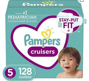 lot 66722 image: Diapers Size 5, 128 Count - Pampers Cruisers Disposable Baby Diapers, ONE MONTH SUPPLY (Packaging May Vary)