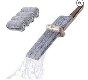 lot 66739 image: Eyliden Microfiber Mop, with 4pcs Washable Pad, Hands-Free Self Wringing, Dry and Wet Cleaning Flat Mops - for Home, Kitchen, Office - Laminate, Hardwood, Wood Floor Cleaner Tools Open Box