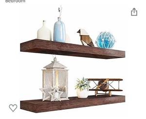 lot 66740 image: BAMFOX Floating Shelves Set of 2��Natural Bamboo Wall Shelf Wall Mounted Shelves��Wall Mount Display Rack with Large Storage L23 x W6 for Living Room Kitchen Bathroom Bedroom Open Box