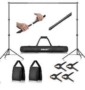 lot 66759 image: EMART Photo Video Studio 10Ft Adjustable Background Stand Backdrop Support System Kit with Carry Bag Open Box