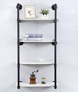 lot 66762 image: ndustrial Pipe Shelving Wall Mounted,24in Rustic Metal Floating Shelves,Steampunk Real Wood Book Shelves,Wall Shelf Unit Bookshelf Hanging Wall Shelves,Farmhouse Kitchen Bar Shelving(4 Tier) Open Box