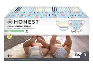 lot 66771 image: The Honest Company - Super Club Box, Clean Conscious Diapers, Classic Stripes  Feeling Nauti, Size 3, 136 Count (Packaging May Vary) Open Box