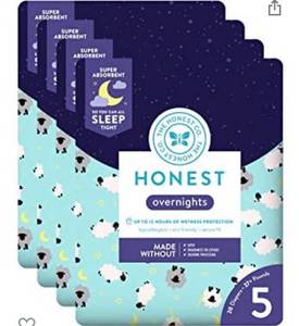 lot 66774 image: The Honest Company Overnight Diapers, Sleepy Sheep, Size 5 (80 Count)