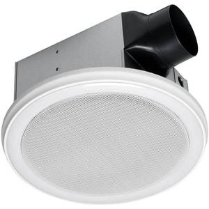 lot 10163 image: Homewerks Worldwide 110 CFM Ceiling Mount Bathroom Exhaust Fan with Bluetooth Speakers and LED Light, White