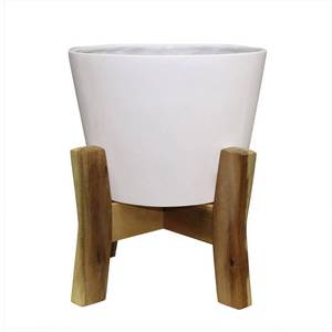 lot 10217 image: Southern Patio Contemporary 16 in. x 19.87 in. White Resin Composite Planter with Wood Stand