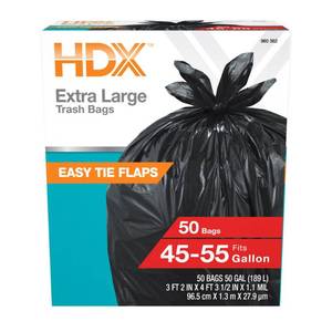 lot 10263 image: HDX 50 Gallon Wave Cut Extra Large Trash Bags (50-Count), Black