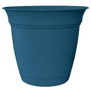 lot 10171 image: Belle 20 in. Dia. Peridot Blue Plastic Planter with Attached Saucer