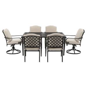 lot 10210 image: Laurel Oaks 5-Piece Brown Steel Outdoor Patio Dining Set with CushionGuard Putty Tan Cushions