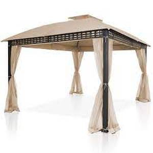 lot 10249 image: 12 ft. x 10 ft. Beige SteelMetal Outdoor Patio Gazebo with Netting and Side Wall