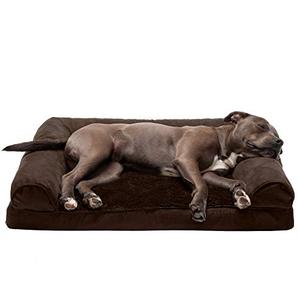 lot 10482 image: Furhaven Orthopedic Pet Bed for Dogs and Cats - Sofa-Style Plush Fur and Suede Couch Dog Bed with Removable Washable Cover, Espresso, Large