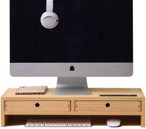 lot 10429 image: Wood Monitor Stand with 2 Drawers&nbsp