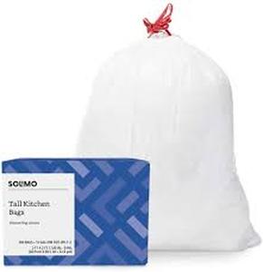 lot 10437 image: Amazon Brand - Solimo Tall Kitchen Drawstring Trash Bags, 13 Gallon, 200 Count