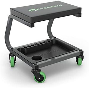 lot 10473 image: 350 lb. Capacity Rolling Garage Mechanic Stool wcup holder and padded seat