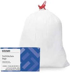 lot 10490 image: Amazon Brand - Solimo Tall Kitchen Drawstring Trash Bags, Clean Fresh Scent