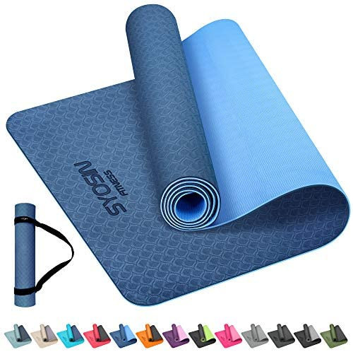SYOSIN Yoga Mat with Carrying Strap, Â¼ Inch TPE Non-Slip Thick