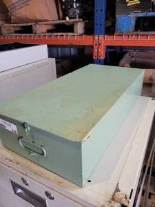 lot 236 image: SMALL METAL LOCK BOX (10W x 21 12L x 5H)