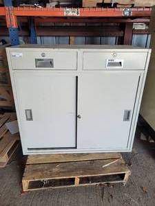 lot 245 image: 2 DOOR, 2 DRAWER LOCKING BANK TELLER CABINET
