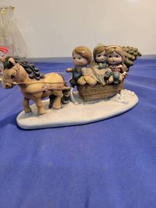 lot 5050 image: Children riding on a horse sleigh music Box music Box works