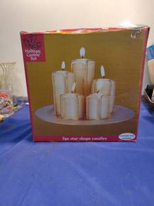 lot 5091 image: Holiday candle set 5 Pc star shaped candles ceramic tray included New inbox