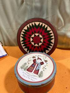 lot 7065 image: Christmas tins 10 inches 8 inches
