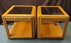 lot 1758 image: (2) Matching end tables wglass top 21 12 W x 23 D x 21 H