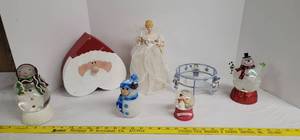 lot 1803 image: Snowman slow globes, Angel topper & Santa box